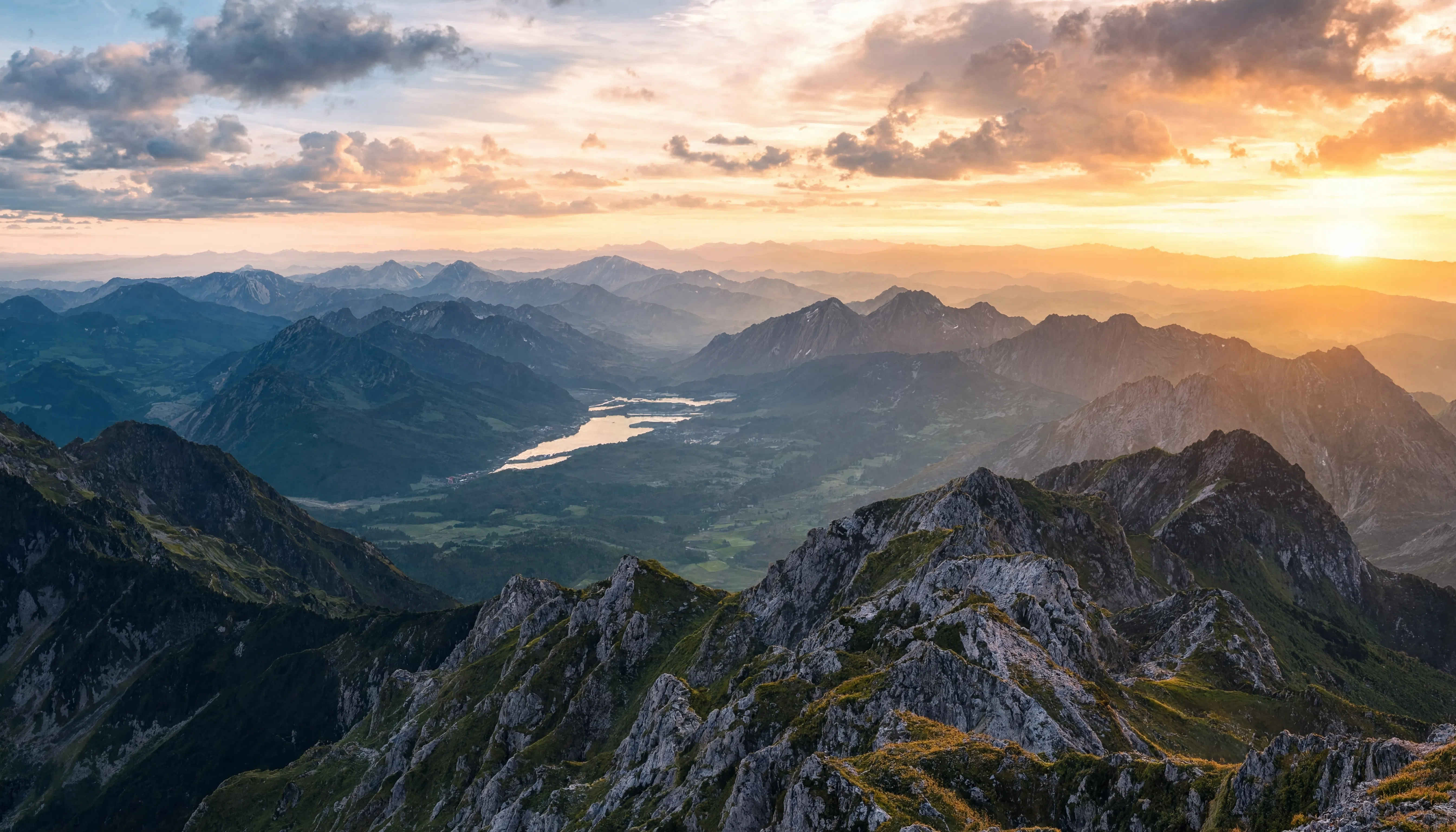 Alpenpanorama bei Sonnenuntergang über Bayern
